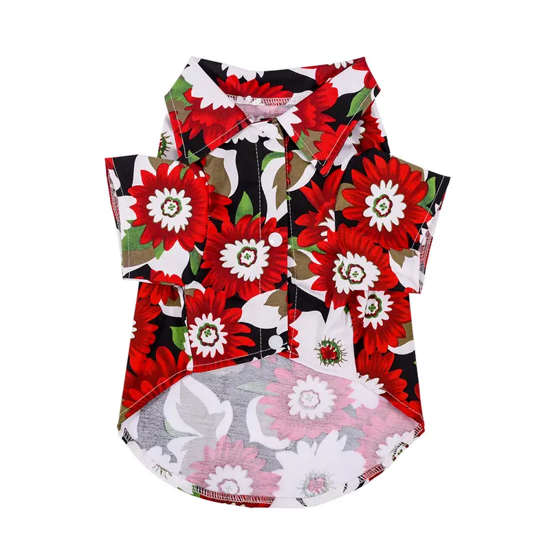Xiahaone-Áo Thun Cho Chó Con, Phong Cách Bãi Biển Hawaii, In Hoa Cúc, Polyester, Cổ Áo Chui Đầu, Áo Cánh Cho Thú Cưng, Trang Phục Mùa Hè 5