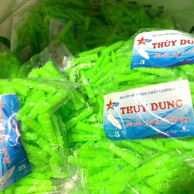 Tắc kê nhựa Nở Nhựa Xanh 6 (Túi 100 Con) - Sản phẩm trung gian giừa tường và vít 3