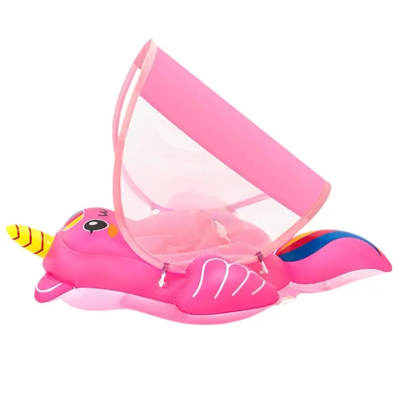 Baby Swimming Float with Canopy, Inflatable Swimming Pool Float with Sunshade, Swimming Pool Game Fun Gift, Swimming Accessories for Kids 5