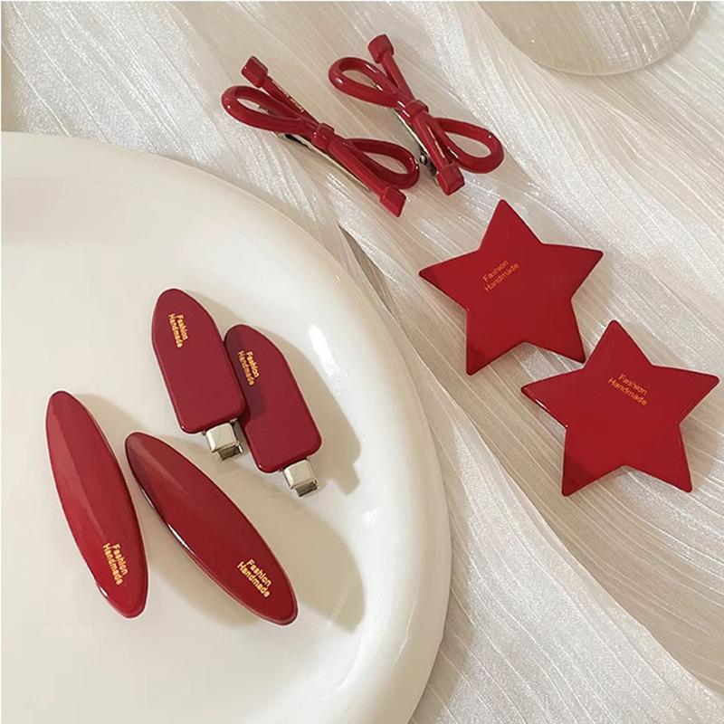 Product Introduction of Ankola Red Bow Hair Clip for Women New High-end Forehead Bangs Side Clip Duckbill Clip Hairpin 6