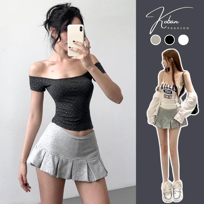 [KB21] Chân váy dáng ngắn xếp ly KOBAN có quần bảo hộ có quần bảo hộ màu trơn phong cách Y2K màu đen, xám, trắng
