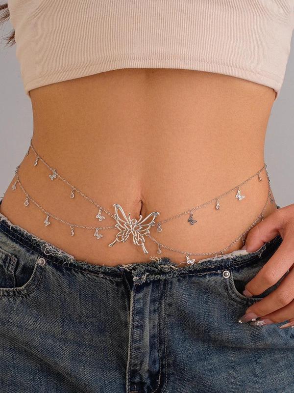 Women's Butterfly Design Layered Waist Chain, Fashionable Body Jewelry for Party, Daily Clothing Decor, Trendy All-match & Exquisite Jewelry for Birthday Gift 0