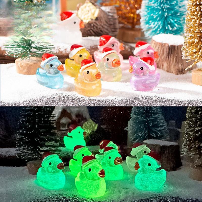 Mini Cartoon Duck Decorative Ornament, 20pcs/50pcs Luminous Duck Decoration, DIY Handmade Resin Accessories, Micro Landscape Decoration, Fish & Aquatic Supplies, Christmas Gift 5