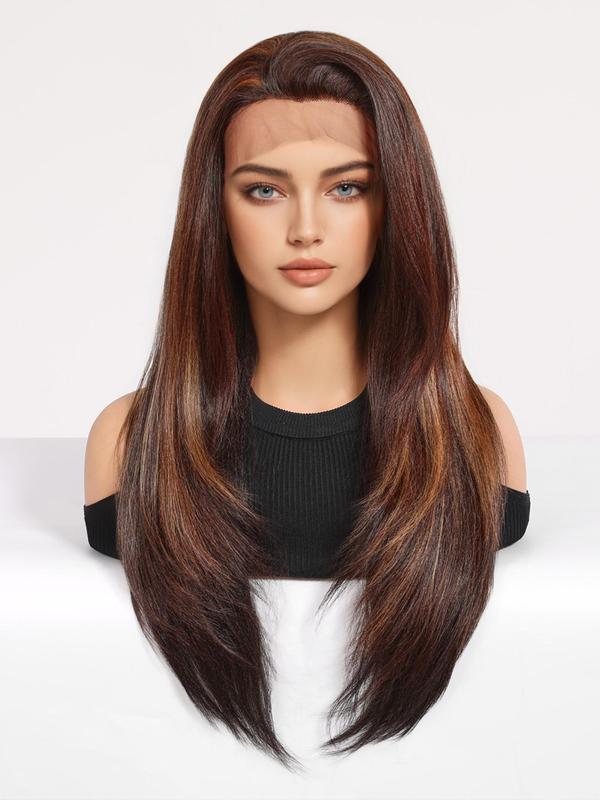 24 Inch Long Straight Wigs for Women, Gorgeous Fluffy Wigs without Bangs, Synthetic Lace Wigs for Party, Daily Use 2