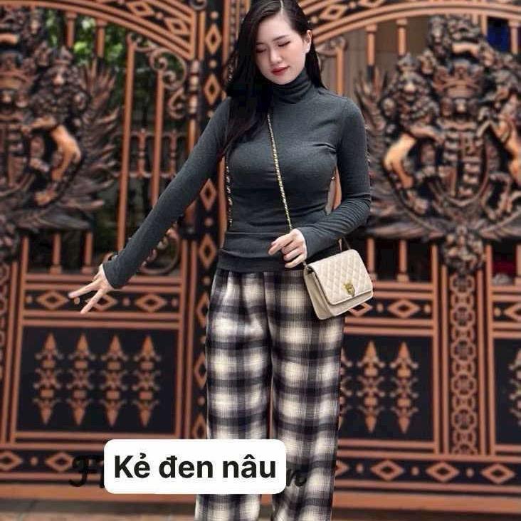 Quần Xuông Kẻ Lót Lông Free Size 45-63 Kg Chiều cao từ 1m55 -1m7 Nữ Women Nhung Kem Thun