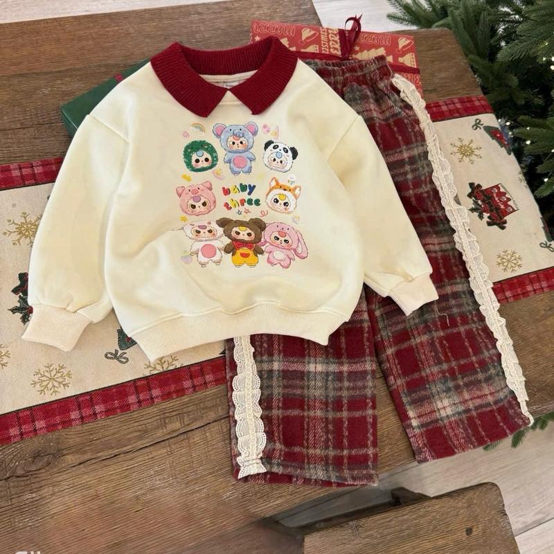 S131 - Bộ nỉ baby3, áo nỉ + quần kẻ sọc đỏ viền ren dành cho bé gái (9-32 kg)