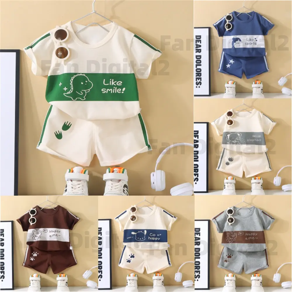 Tshirt For Boys Terno For Boy Girl Fashion Kids Clothing Boy Clothes T-shirt For Boy Kids Top For Kids Cotton Tshirt Sando For Boys Titted Tops Blue T Shirt 0-6 Years Dinosaur Short Sleeved  Clothes 2 Piece Set White Terno