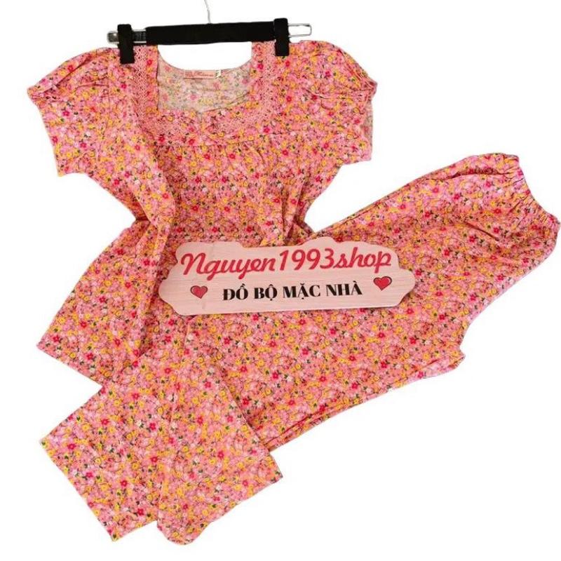 (40-75kg) Set đồ bộ mặc nhà chất lụa hàn áo có tay, quần dài 9 tấc có túi Nữ 8