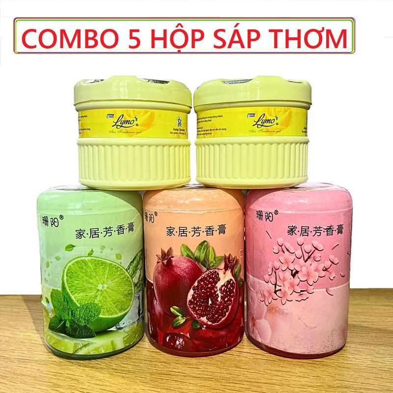 COMBO 5 hủ sáp thơm nhiều hương - Sáp để  Ôtô phòng ngủ và toilet - Hộp sáp 80g - 90g Dầu Thơm Phòng