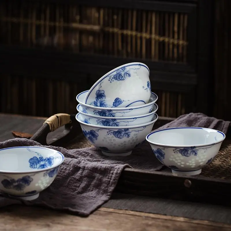 Chinese Style Porcelain Bowl Set, 1 Set Exquisite Blue and White Ceramic Bowl, Household Rice Bowl, Small Soup Bowl, Noodle Bowl, Salad Bowl 3