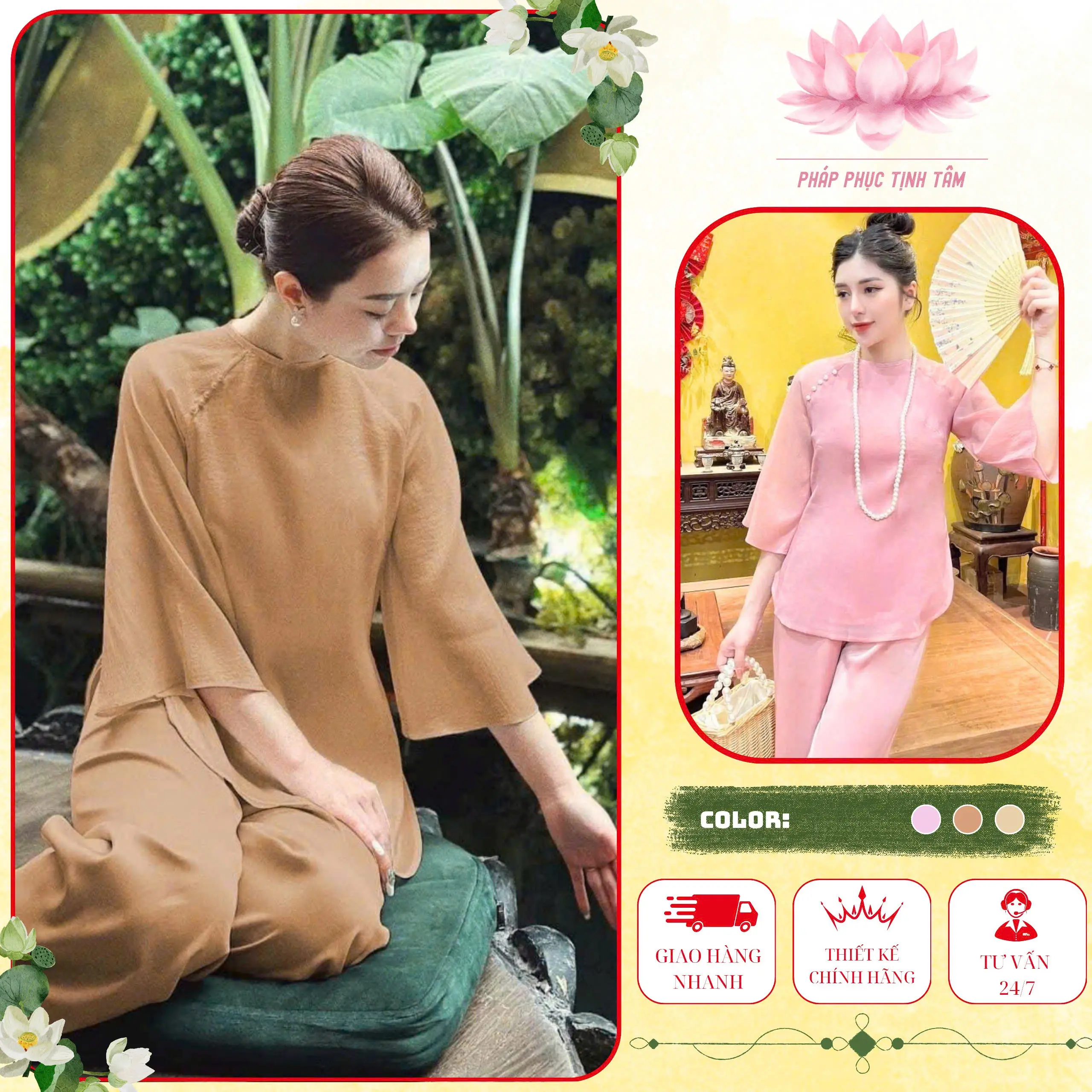 Tịnh Tâm 03- Set Bộ Lụa Voan Tơ Cao Cấp Siêu Mềm Mịn kín Đáo Sang Trọng  4 Size  S,M,L,XL dobo choba Voi Top Women