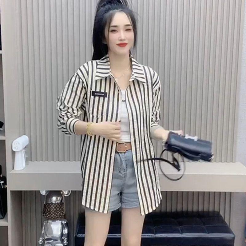 Áo Sơ Mi Sọc, Thời Trang Thường Ngày Dễ Phối Đồ Hàng Mới Về Mùa Xuân 2024, Áo Phong Cách Hàn Quốc Giấu Kín, Dành Cho Nữ 3