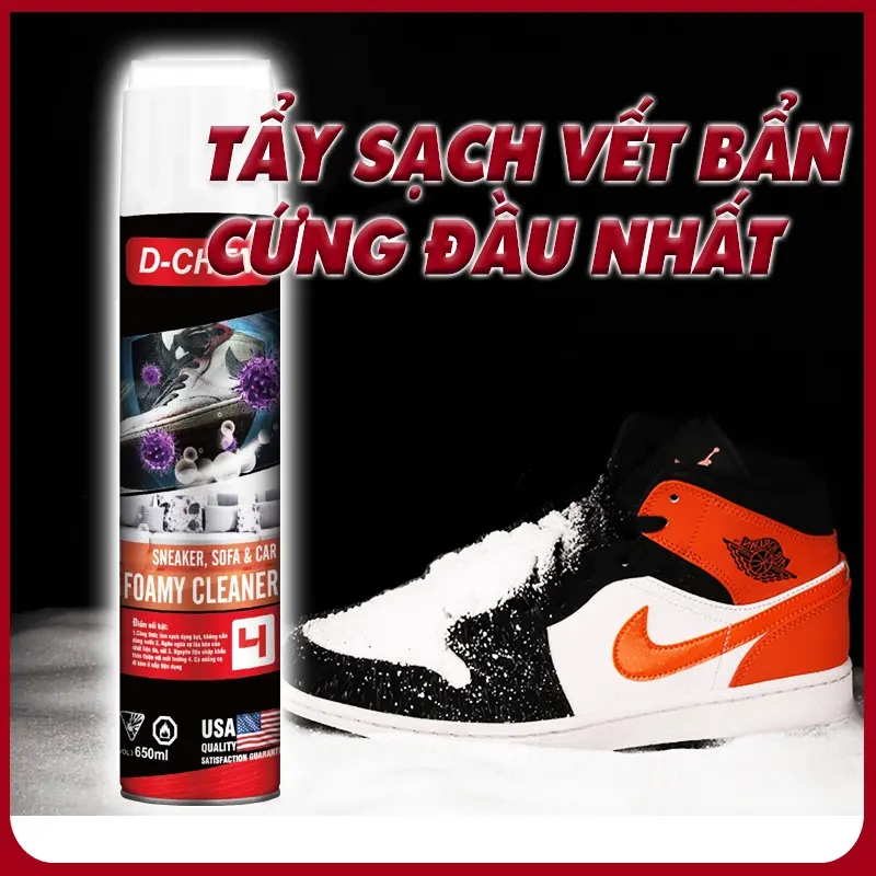 Combo 02 Bình Xịt Vệ Sinh Giày Sneaker D-Chem Chai Lớn 650ml Dạng Bọt Tẩy Sạch Vết Bẩn GIày Dép Phụ tùng dụng cụ gia đình Phụ tùng đa chức năng Phụ tùng xe máy đầy đủ 1