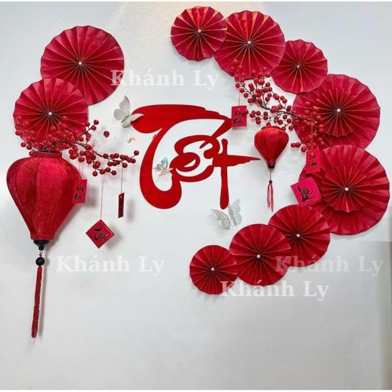 Sét Trang Trí Tết Hot trend 2026 với đèn lồng Đỏ Hội An và Cành Đào đông siêu đẹp Tặng kèm keo nến