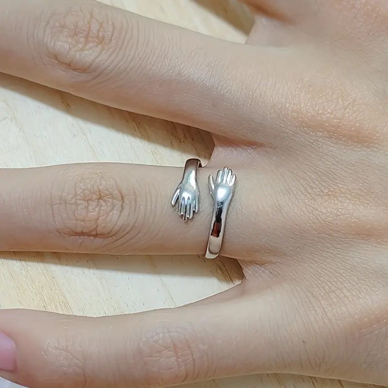 SummerSale| Chic Stainless Steel Embrace Ring - Adjustable Open Design for Couples, Perfect for Daily Wear & Special Occasions 2