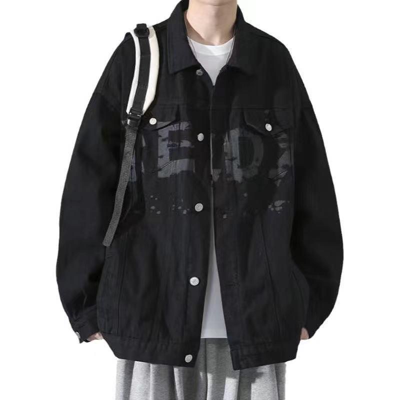 Áo Khoác Denim, Thương Hiệu Thời Trang Đường Phố Cao Cấp Của Nam Giới, Phong Cách Mùa Xuân Và Mùa Thu, Chất Liệu Pu Shuai, Phong Cách Nhật Bản, Cỡ Lớn, Dáng Rộng Vừa Vặn, Thích Hợp Cho Thanh Thiếu Niên, Áo Khoác Thường Ngày Menswear Jacket 3