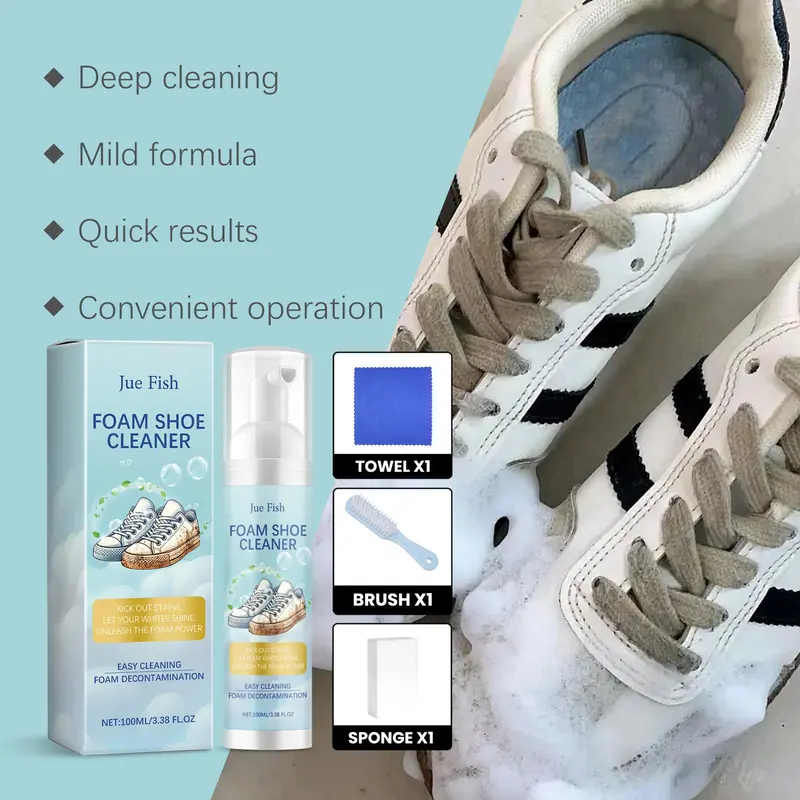 Foam Shoe Cleaner, 1 Set Including  1 Count 100ml Shoe Cleaner & 1 Count Brush & 1 Count Towel & 1 Count Sponge, Household Cleaner for Shoes, Coats and Jackets, Home Care Supplies 7