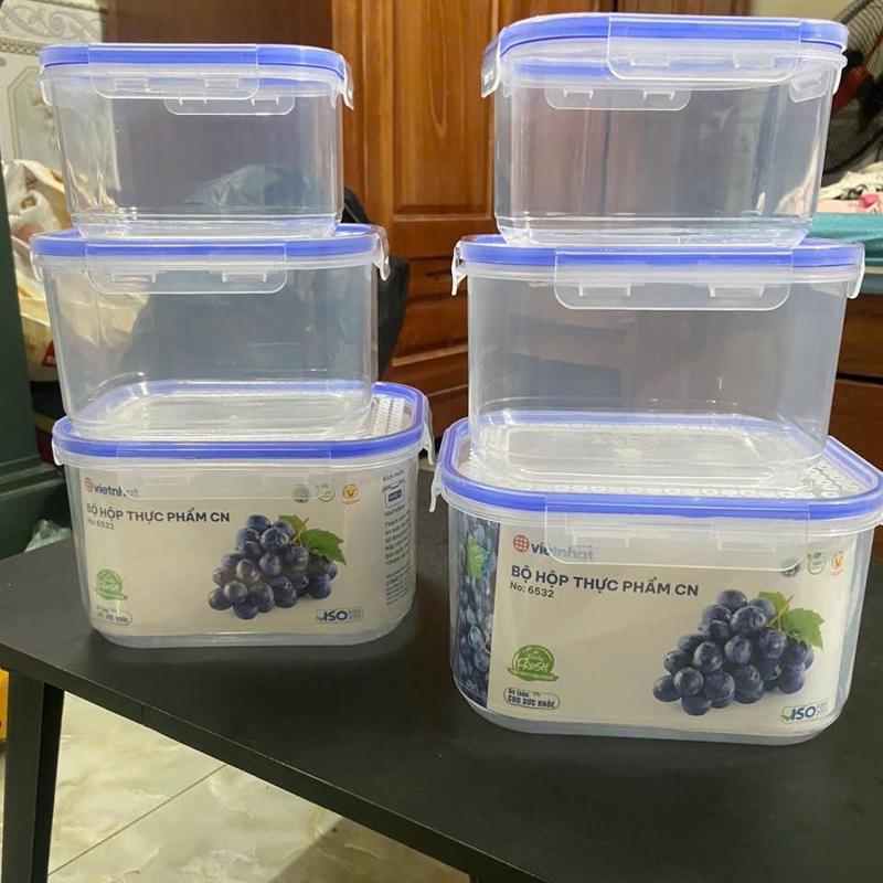 Bộ 6 Hộp nhựa Việt Nhật đựng thực phẩm 6532 để trong Tủ lạnh bền trong suốt nhựa nguyên sinh