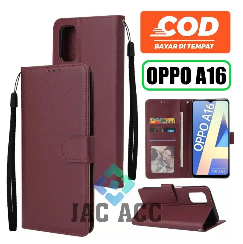 DOMPET HP UNTUK OPPO A16 NEW 2021 LEATHER FLIP CASE UNTUK OPPO A16 NEW 2021