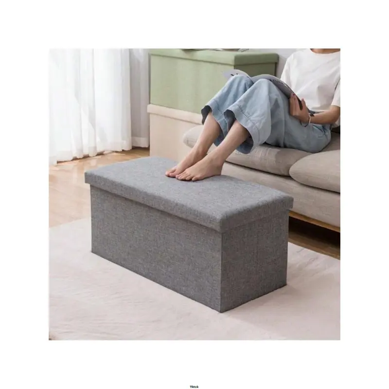 FootStool Foot Pouffe Folding Stool Seat Pouffe Ottoman Storage Folding Linen Large Double Foot Storage Boxes Grey Storage Ottoman Makeup Seat Stool Storage Box 3