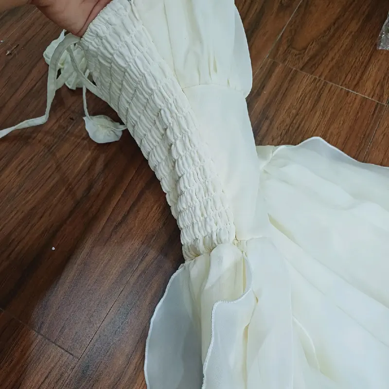 VV22 - Đầm cúp ngực 2 dây dáng dài, đầm cup ngưc thiết kế màu kem chất voan, bo chun, dây vai gắn hoa dáng bèo cho Nữ đi biển siêu xinh Dress Women 3