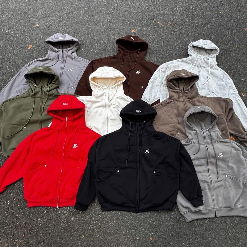 Áo Khoác Zip Cổ Cao Thêu Logo Fa Hoodie Zip Nỉ Bông Dáng Boxy Nam Nữ Unisex Có Túi Tay Dài Menswear - Dài Tay