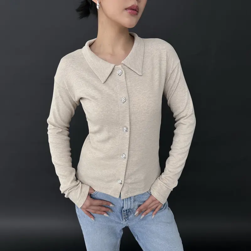 LIMO TOP - Atasan Knit Wanita Outer Lengan Panjang Cardigan Sweater Basic Korean Polo Top Baju Ribbed Knit Kancing Rib Long Sleeve Posha 3