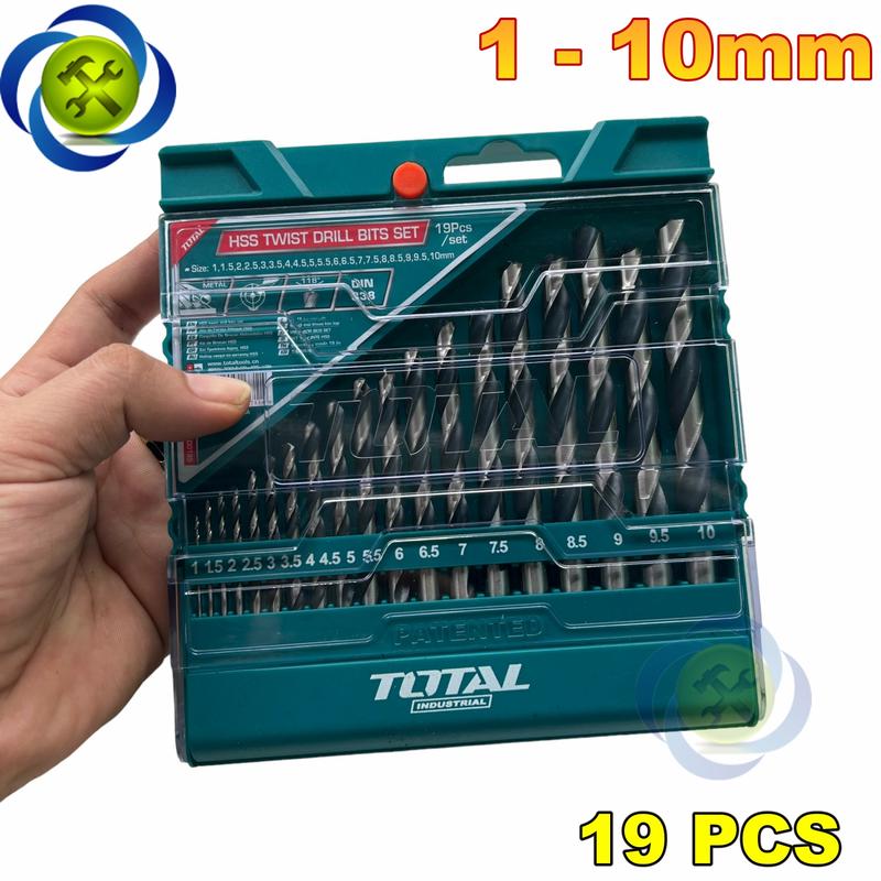 Bộ 19 mũi khoan kim loại Total TACSD0195 thép HSS chuôi tròn
