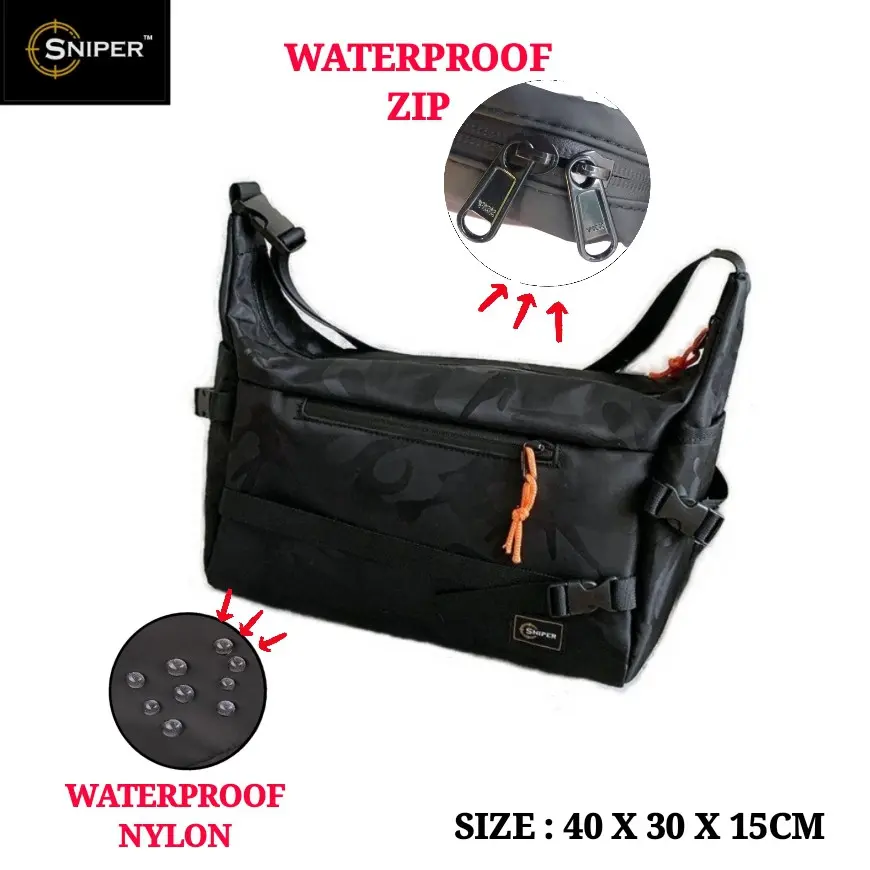 TT021) [SCENTED WITH PERFUME] [FIT LAPTOP UP TO 15IN & A4 paper] LARGE SNIPER Water Resistant Sling Bag Business Bag + WATERPROOF ZIPPER Cover