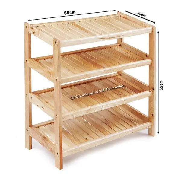 Kệ giày dép gỗ 4 tầng: Dài 60cm  x Rộng 30 x Cao 65cm.