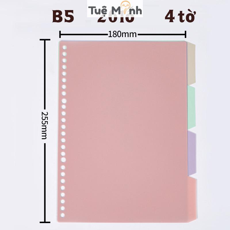 Bộ 4 tấm phân trang B5 nhựa 26 lỗ VPPTUEMINH màu hiện đại, bìa nhựa phân trang sổ còng