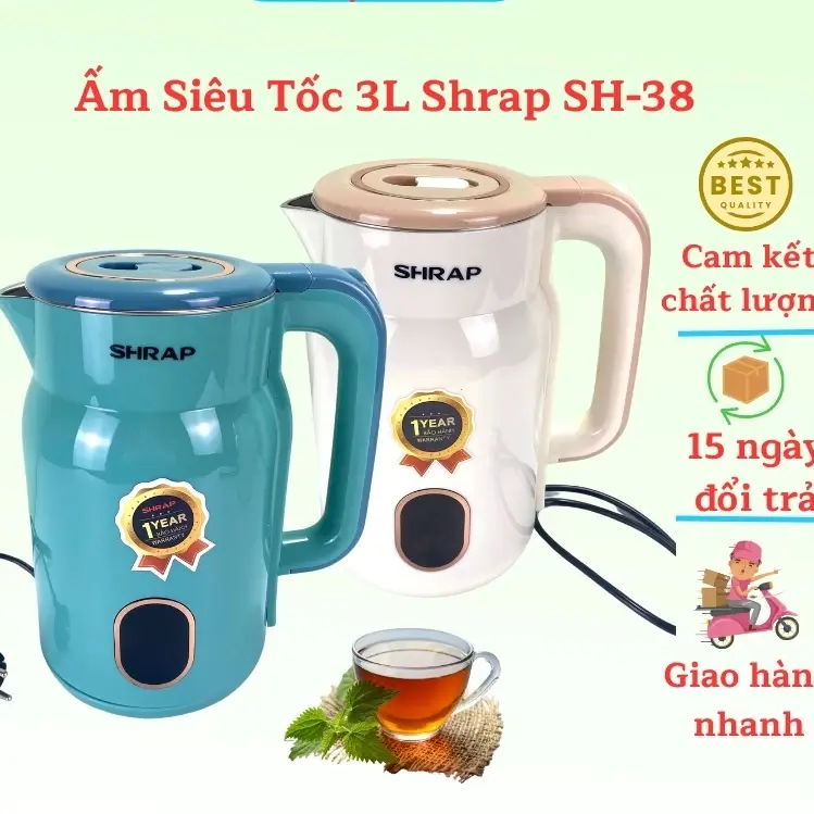 Ấm Siêu Tốc Sharp Mẫu Mới SH 38, Dung Tích 3L Tự Ngăt Khi Sôi