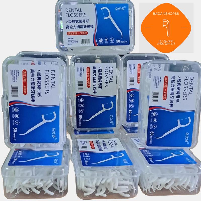 12 Hộp (600 cái Mẫu xanh dương) Tăm chỉ nha khoa Dental vệ sinh chăm sóc răng miệng