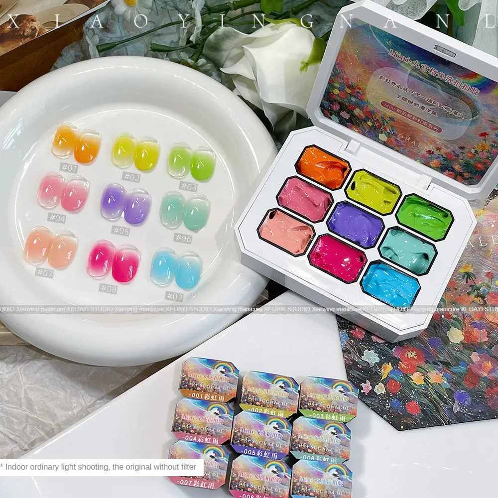 Móng Tay Nghệ Thuật Làm Móng, XEIJAYI, Màu Cầu Vồng Mây, Keo Dán Nhám 9 Ngăn, Màu Macaron, Sơn Móng Tay Nghệ Thuật Sơn Móng Tay Chiếu Sáng Không Cần Rửa, 2.5g