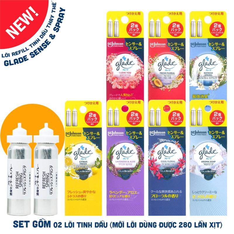 Set 2 lõi refill tinh dầu thay thế dùng cho máy xịt thơm phòng cảm biến Glade nội địa Nhật