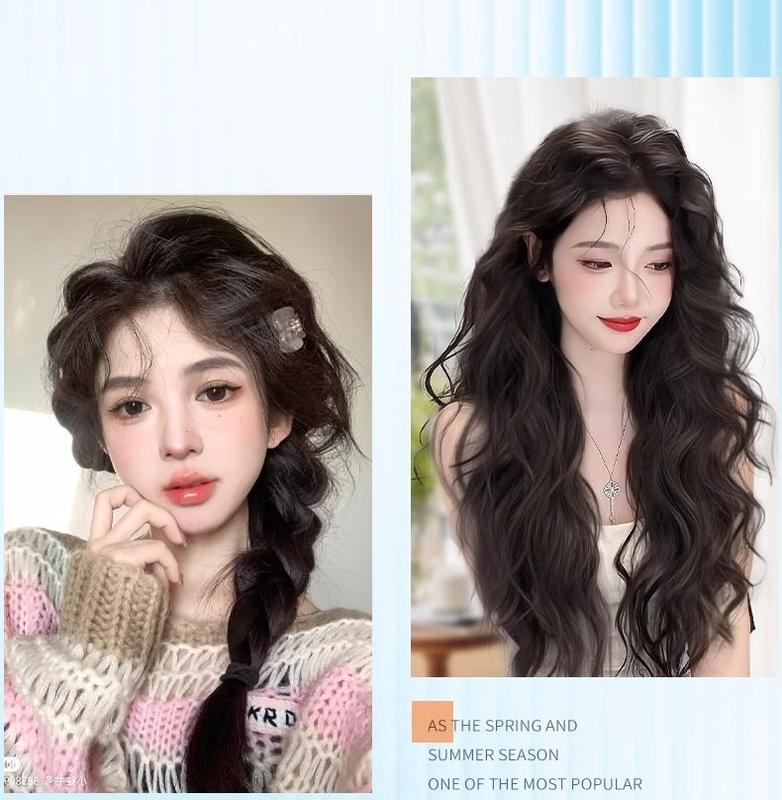 Product Introduction of Wig Set One-Piece Water Ripple Fluffy Hair Increase Wig Long-Hair Woman Long Curly Hair Egg Roll Hong Kong Style Hair Extension 8