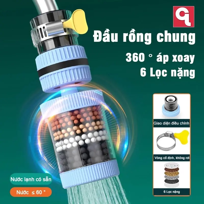 Đầu Lọc Nước Tại Vòi 4 Lõi +2 Màng PVA Bằng Sợi Vải Lọc Có Khóa Xoay Được 360 Độ-Vòi Lọc Nước Trực Tiếp