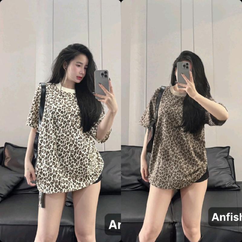 Áo thun cotton 2 chiều (40-70kg) họa tiết da beo form dáng rộng 2