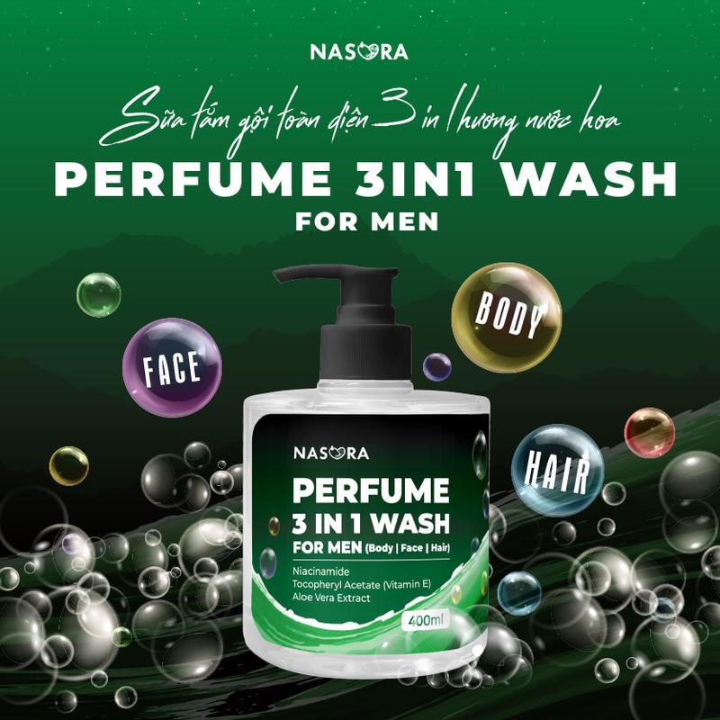   GIÁ ƯU ĐÃI TRẢI NGHIỆM  Sữa Tắm Nam Giới NASORA Body Hair Face Wash 3 in 1 Hương Nước Hoa Cao Cấp Chai 400ml 
