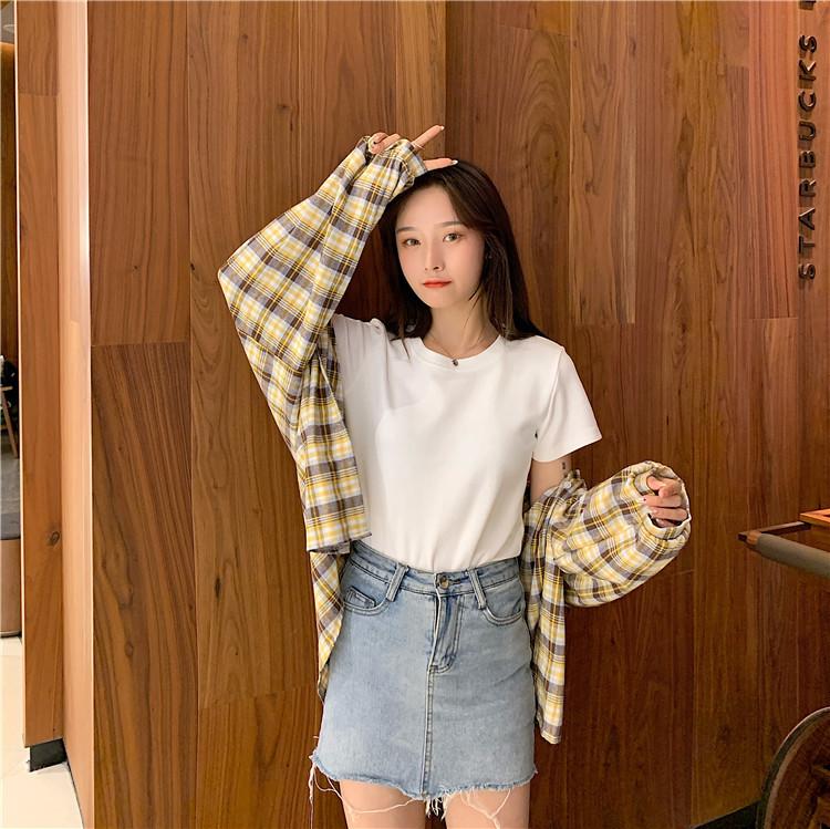 Product Introduction of Áo Thun ngắn Tay Dành Cho Nữ, Trang Phục Mùa Hè, Màu Trơn Ngắn Và Mỏng Vừa Vặn, Thích Hợp Cho Học Sinh Và Trang Phục Thường Ngày Áo Bó Sát Áo Cơ Sở Đơn Giản 4