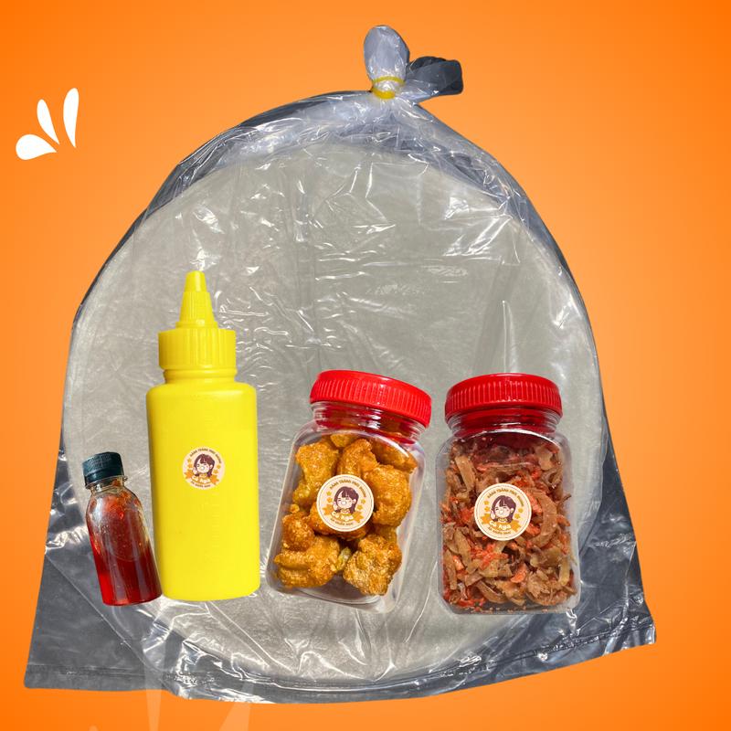  combo bánh tráng 350g tóp mỡ hành phi sốt tắc kèm bơ 