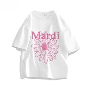 IHKKE Kaos Wanita Oversize/Korea Style Mardi Daisy Style Motif Grafiti Kaos Putih/Lengan Pendek Atasan Wanita Kekinian Import Premium T shirt/Kaos Mardi Mercredi Original