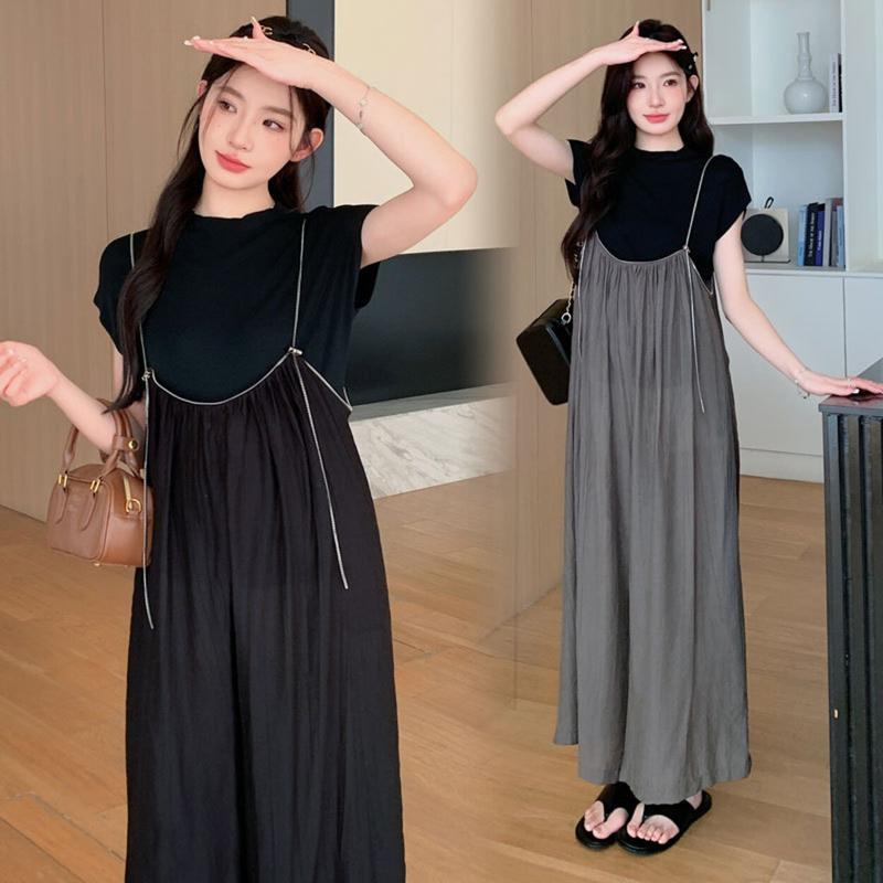 Young Mom | Set jum bầu sang trọng SET301 với 2 phiên bản mùa Hè và Thu đông gồm áo và yếm quần kiểu dáng sang trọng Thai sản Thai kỳ Thoải mái Váy Bầu Đầm Bầu Voi Sandal Kem