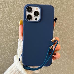 Funda para teléfono de color sólido con cordón, 1 unidad antihuellas y antideslizante de TPU, fundas para teléfono a prueba de golpes para iPhone 11 12 13 14 15 Pro Max