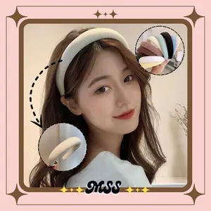 MSS (COD) Bando Kain Tebal Wanita Korea Headband Cloud Polos Lebar Empuk Bandana Lembut Warna Pastel Headbands