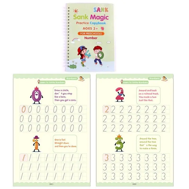 1 SET ISI 4 SANK MAGIC PRACTICE BOOK Belajar Menulis Angka Dan Huruf Anak Balita PAUD TK Buku Pen Pulpen 5