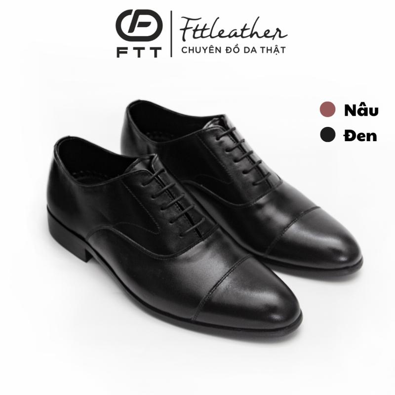  Giày oxford cap toe giày tây nam cao cấp  Fttleather da bò đế phíp gỗ công sở cao cấp màu đen mẫu 635 Shoes Nam Đế Cao 