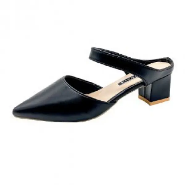 2024 Spring and Summer Korean Style New Closed Toe Mid Heel Sandals Women's Pointed Toe Chunky Heel Half Slippers Fashion
