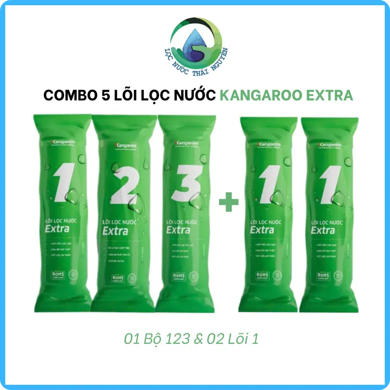 Bộ 5 lõi lọc nước Kangaroo Extra (Mẫu Mới) gồm 3 lõi số 1, 1 lõi số 2, 1 lõi số 3 - Hàng Chính Hãng 0