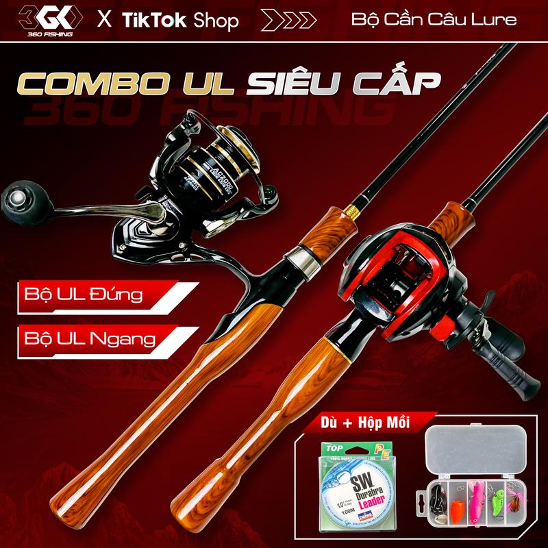 Bộ Cần Câu Lure UL Cần Câu Cá Ultra Light Cần Câu Máy Đứng Và Máy Ngang Kèm Dây Dù Và Hộp Mồi Lure